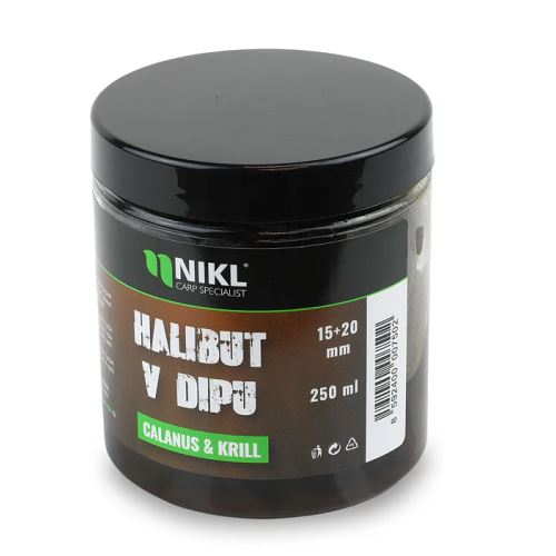 Nikl Black Halibut Pelety v Dipe Calanus & Krill 250 ml 15+20 mm