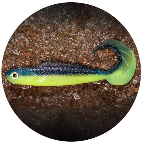 RedBass Gumová Nástraha Twister Kixter Dark/Signal Yellow UV