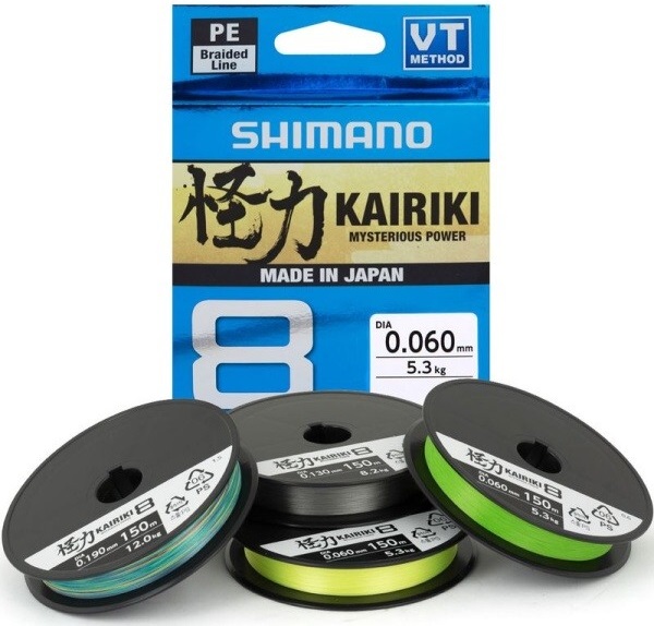 Shimano splietaná šnúra kairiki 8 zelená 150 m-priemer 0,215 mm / nosnosť 20,8 kg