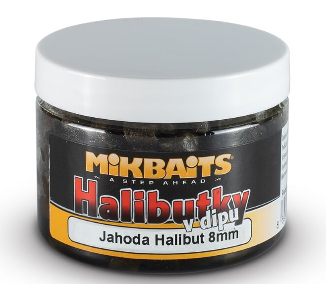 Mikbaits pelety halibutky v dipe 8 mm 150 ml - jahoda halibut