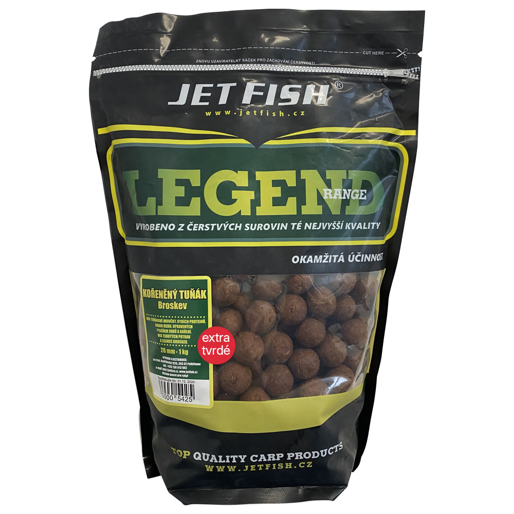 Jet fish extra tvrdé boilie legend range klorenený tuniaák broskyňa 20 mm 250 g