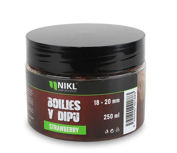 Nikl boilies v dipe 250 g 18/20 mm - strawberry