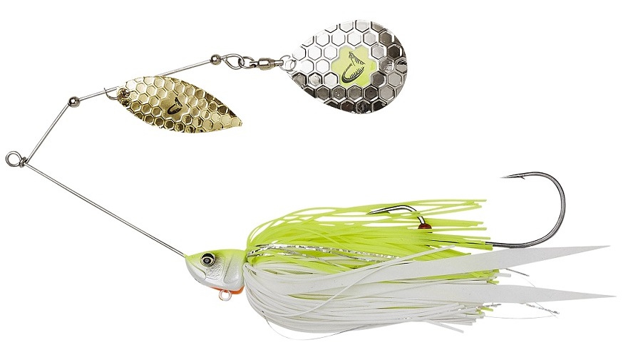 Savage gear blyskáč da bush spinnerbait sinking yellow white silver - 14 cm 21 g