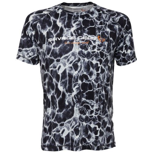 Savage Gear Tričko Night UV T Shirt Black Waterprint