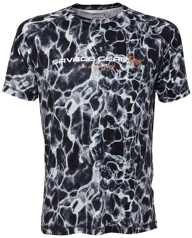 Savage gear tričko night uv t shirt black waterprint - l