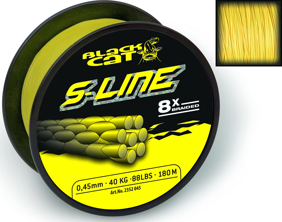 Black cat splietaná šnúra s-line žltá 3000 m - priemer 0,42 mm nosnosť 45 kg.