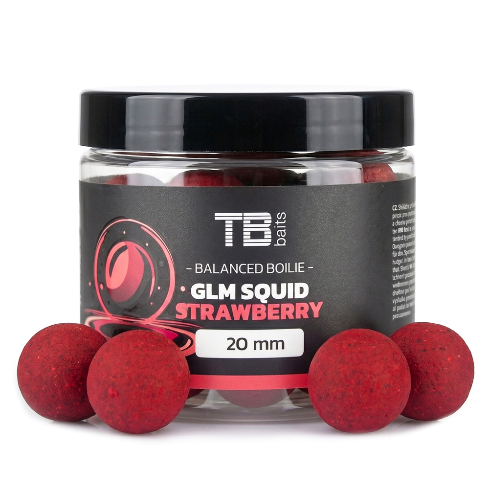Tb baits vyvážené boilie balanced + atraktor glm squid strawberry 100 g - 24 mm