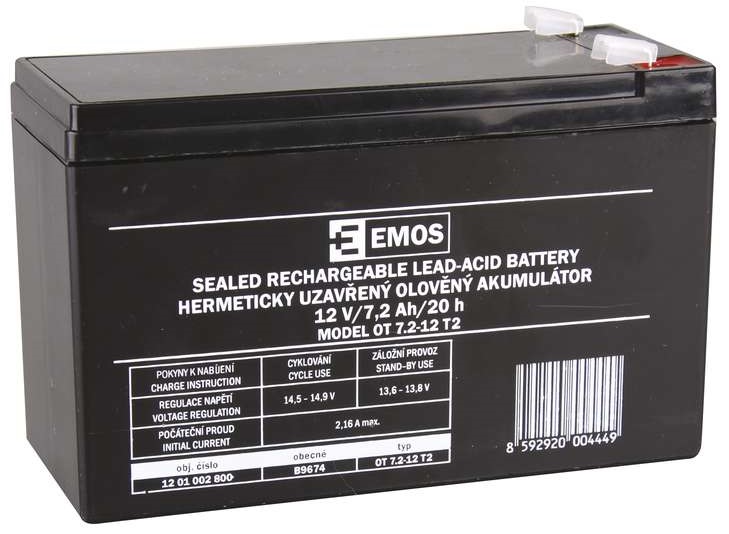 Emos bezúdržbová baterie 12 v 7,2 ah faston 6,3 mm
