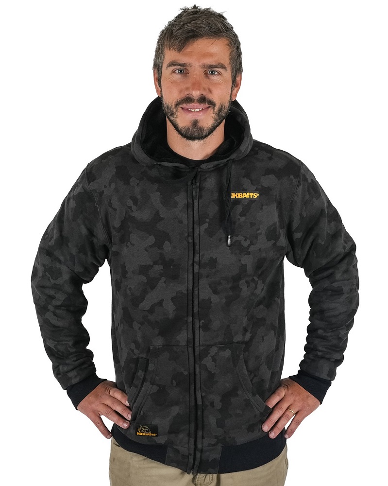 E-shop Mikbaits bunda so zipsom black camou sherpa čierna - l
