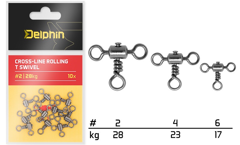 Delphin obratlík cross-line rollin t swivel 10 ks - veľkosť 2 nosnosť 28 kg