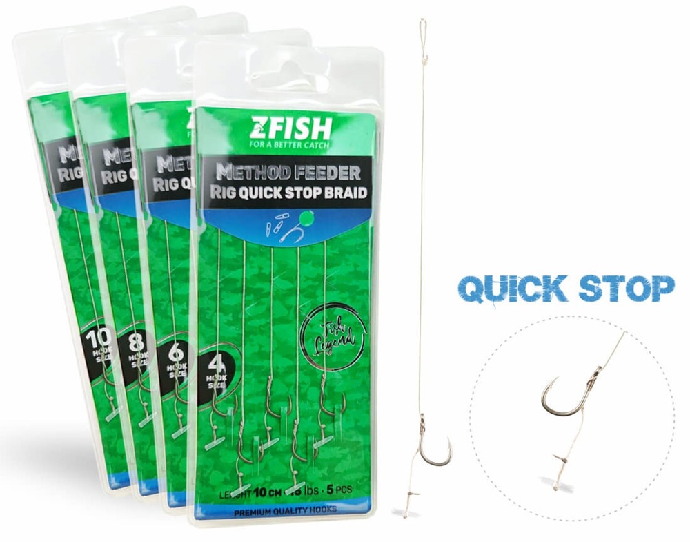E-shop Zfish náväzec method feeder rig quick stop braid 10 cm 5 ks - veľkosť háčika 6