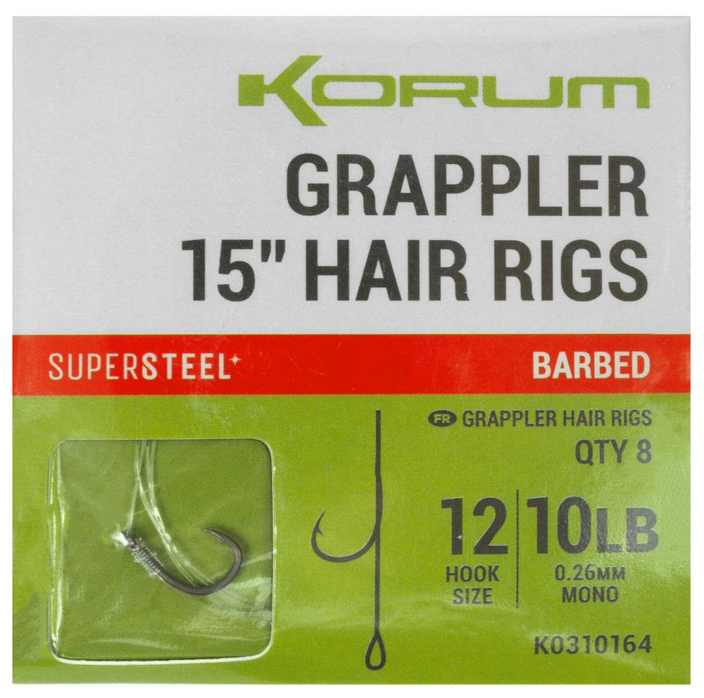 Korum náväzec grappler 15” hair rigs barbed 38 cm - veľkosť háčika 12 priemer 0,26 mm nosnosť 10 lb