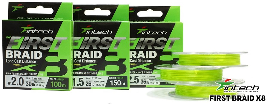 Intech first splietaná šnúra braided line braid x8 green 150 m - 0,128 mm 5,45 kg