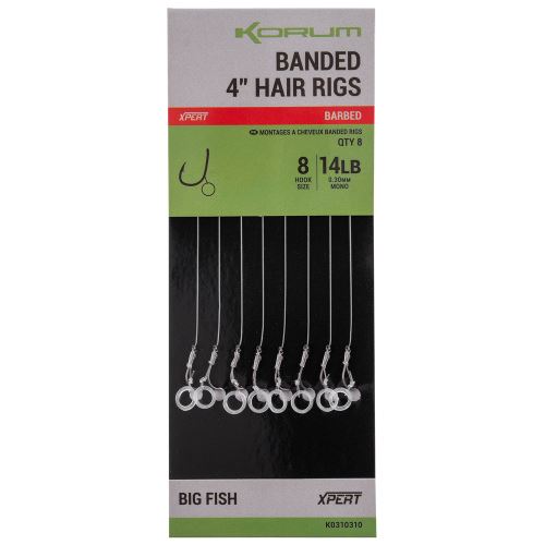 Korum Náväzec Banded Hair Rigs Barbed 8 ks Dĺžka 4"