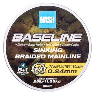 Nash splietaná šnúra baseline sinking braid uv yellow 600 m - 0,24 mm 11,33 kg