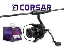 Delphin Kaprársky set CorsaBLACK NERO Prút 3,6 m 3 lb 3-diel + Navijak 8T + Vlasec 0,30 mm (1)