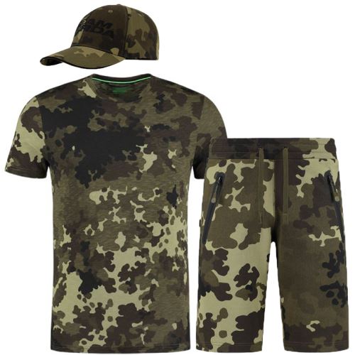 Korda camo set tričko + kraťasy + šiltovka