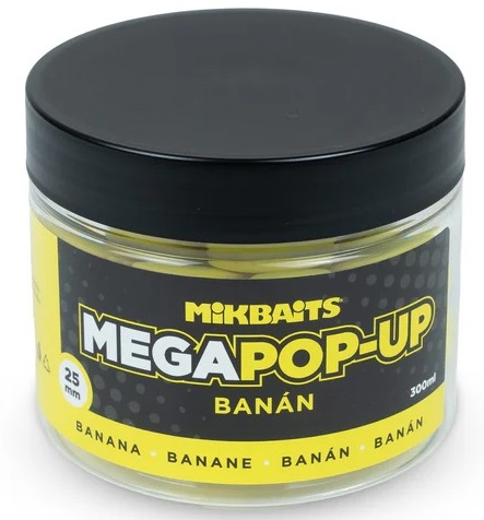 E-shop Mikbaits mega plávajúce fluo boilie banán 300 ml 25 mm