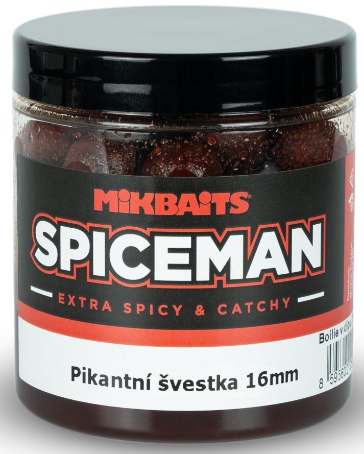 Mikbaits boilie v dipe spiceman  pikantná slivka 250 ml - 16 mm