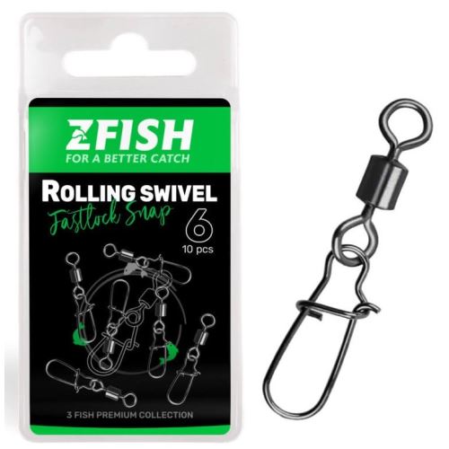 Zfish Obratlík s Karabínou Rolling Swivel & Fastlock Snap 10 ks