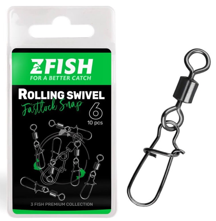 Zfish obratlík s karabínou rolling swivel & fastlock snap 10 ks - veľkosť 10 nosnosť 21 kg