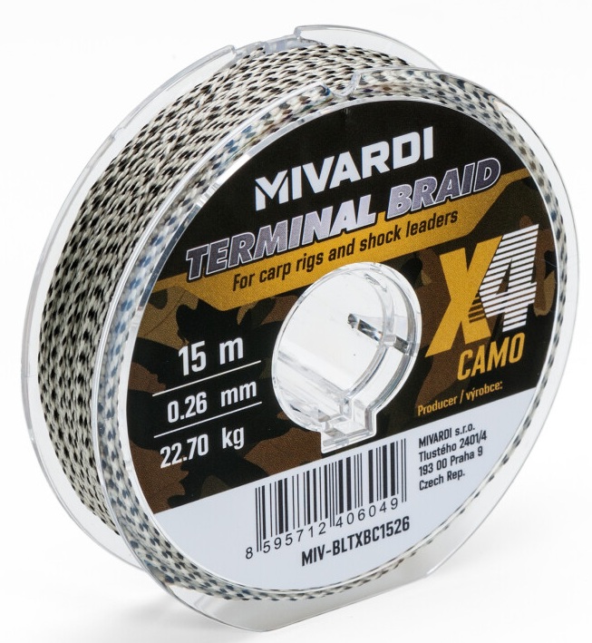 Mivardi pletená šnúra terminal x4 braid camo 15 m - 0,08 mm 6,25 kg