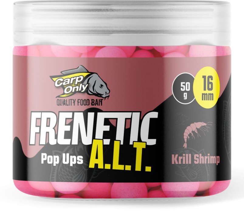 Carp only plávajúce boilies frenetic a.l.t. hi-visual pop ups 16 mm 50 g - krill shrimp