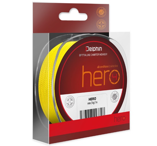 Delphin splietaná šnúra hero 4 fluo žltá 117 m - 0,18 mm 12,3 kg