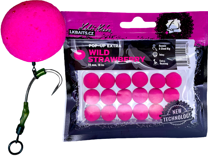 Lk baits plávajúce boilie pop-up extra wild strawberry - 14 mm 18 ks