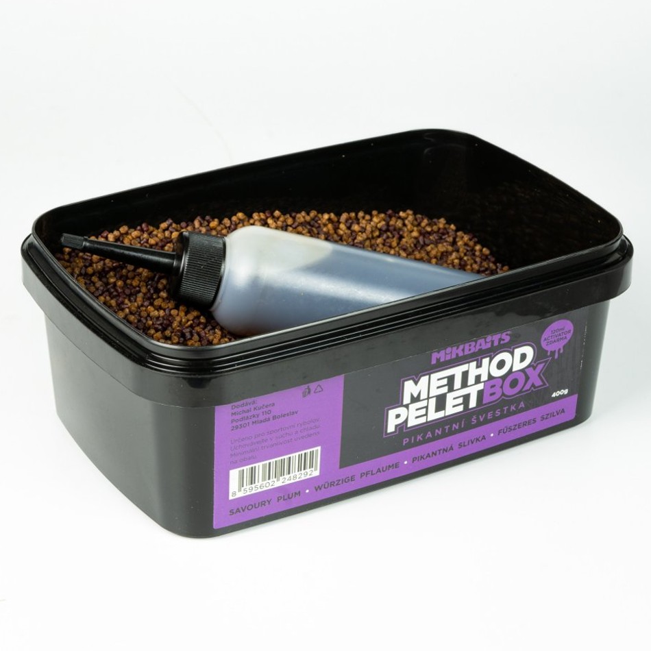 Mikbaits method pelet box 400 g + 120 ml activator - pikantná slivka