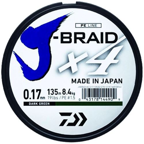 Daiwa Splietaná Šnúra J-Braid 4 Tmavo Zelená 135m