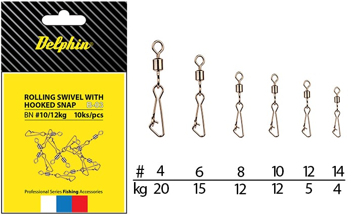 Delphin obratlík s karabínou rollings swivel with hooked snap b-03 10 ks-veľkosť 10 / nosnosť 12 kg