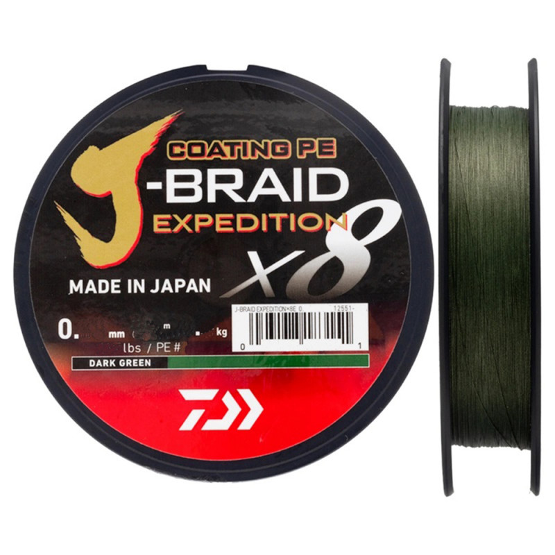 Daiwa splietaná šnúra j-braid expedition x8e dark green 300 m - 0,24 mm 22,4 kg