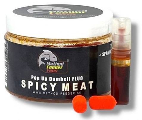 Cesnakmethod feeder fans plávajúce dumbell pop up 8x15 mm 150 ml + sprej esencia 2 ml - spice meat