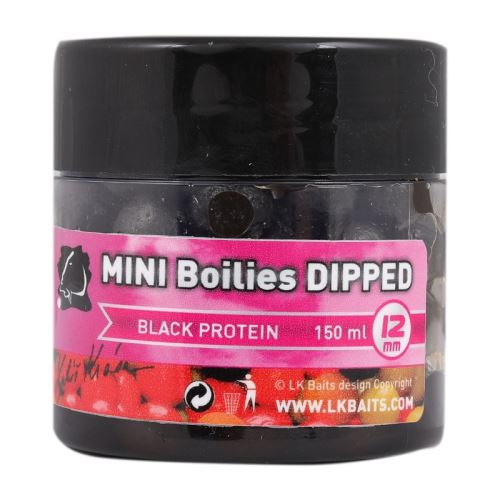 LK Baits Mini Boilies a Dip Black Protein 12 mm 150 ml