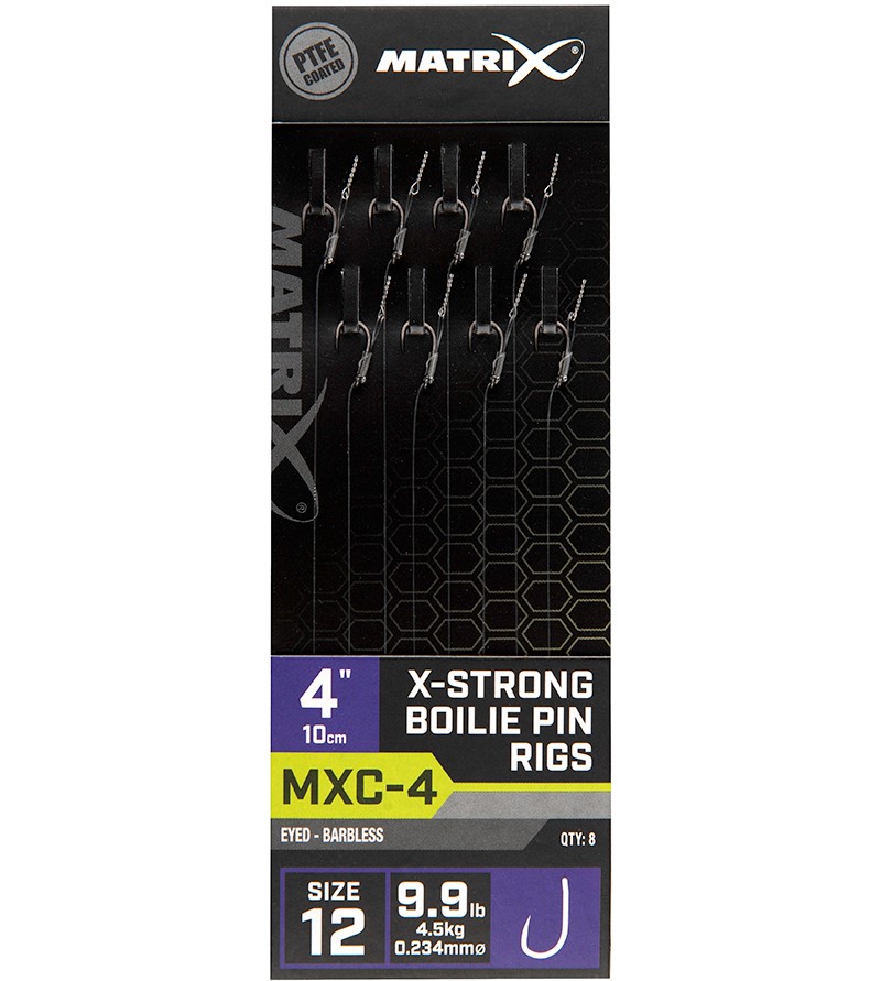 Matrix náväzec mxc-4 x-strong boilie pin rigs barbless 10 cm - size 12 0,23 mm