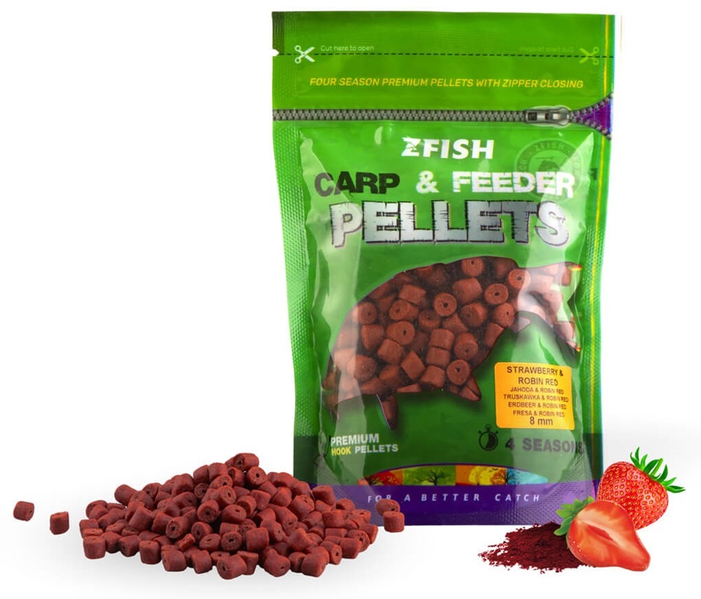 Zfish chytacie pelety carp & feeder pellets 8 mm 200 g - strawberry robin red