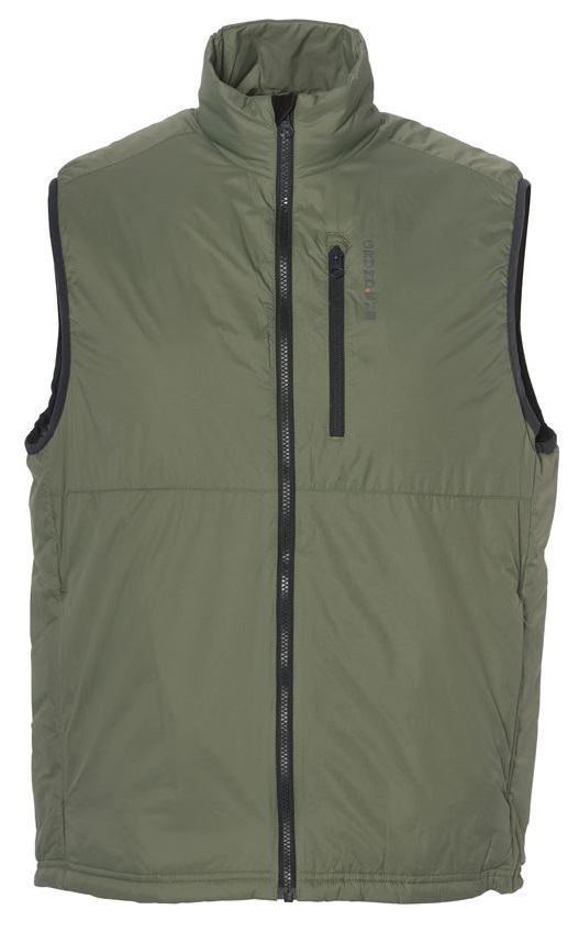 Grundéns vesta forecast insulated vest olivine - xxl.
 Špecifikácia produktu: •100% recyklovaný nylon s odolnou vodeodolnou úpravou (DWR), ktorá zároveň odhodí tekutiny a škvrny •Izolácia PrimaLoft pre dokonalé teplo a pohodlie •Odolné zipsy •Vnútorné prešívanie pre extra teplo •Náprsné a bočné vrecká na zipsy •Dostupná v zelenej, modrej aj čiernej farbe