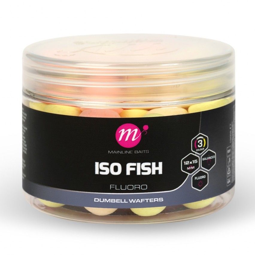 Mainline balanced boilie fluoro dumbell wafters pink yellow white 12x15 mm - iso fish