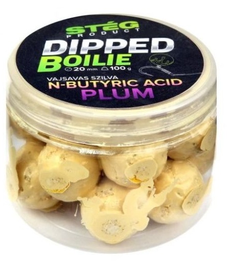 Stég boosterované boilie dipped boilie 100 g 20 mm - n-butyric plum